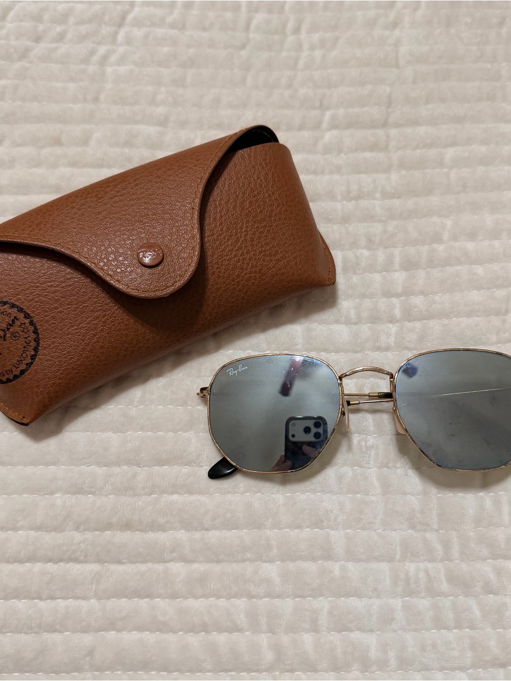 Ray-Ban Hexagonal Frame Sunglasses with Silve/Blue Flash Lenses
